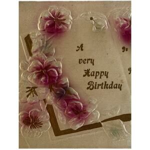 Antique Early 1900s Ephemera Litho Postcard Embossed A Happy Birthday Wish SEE